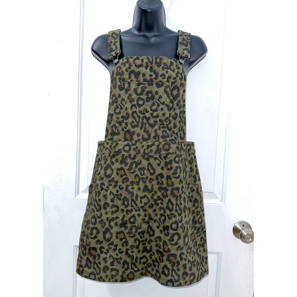 UMGEE dark green leopard print denim overall dress